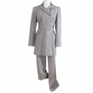 ROSS MAYER COLLECTION 2 PIECES GREY STRIPED BLAZER STRAIGHT LEG TROUSER SUIT SET